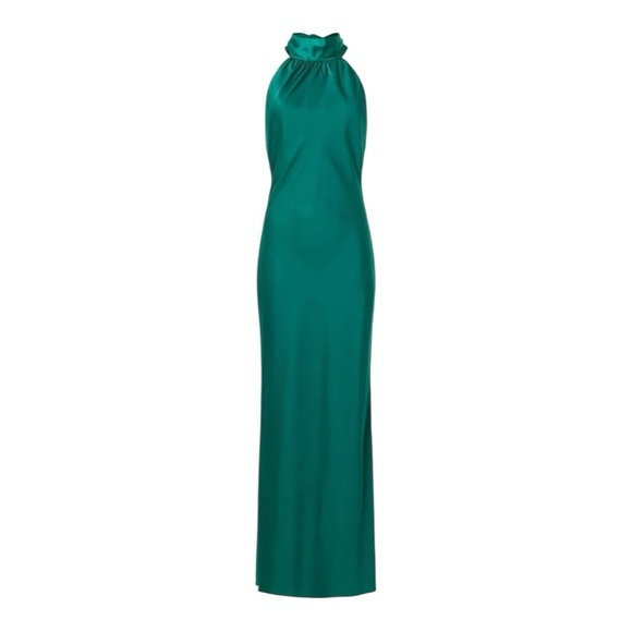 Faviana Halter Gown Long Maxi Dress in Green Satin Size 14 - Picture 4 of 9